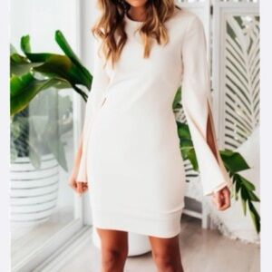 SNDYS Pascal Dress Size S White Long Sleeves Slit Mini Sheath Cocktail Bride